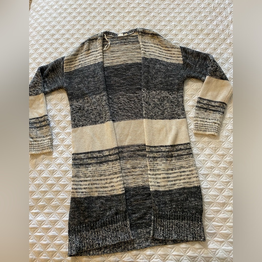 Marled stripe open-front cardigan